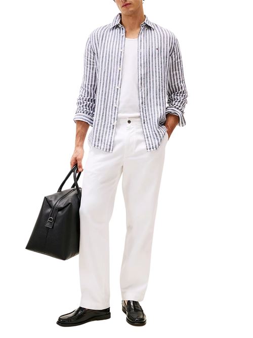 Camicia uomo azzurra/bianca in lino Tommy Hilfiger | MW0MW385810A5